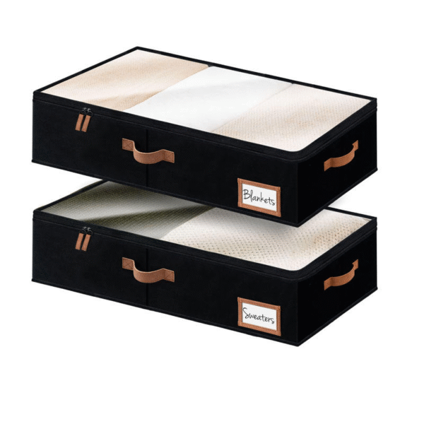 2 pack foldable under bed storage bins with zippers – clothes & blanket