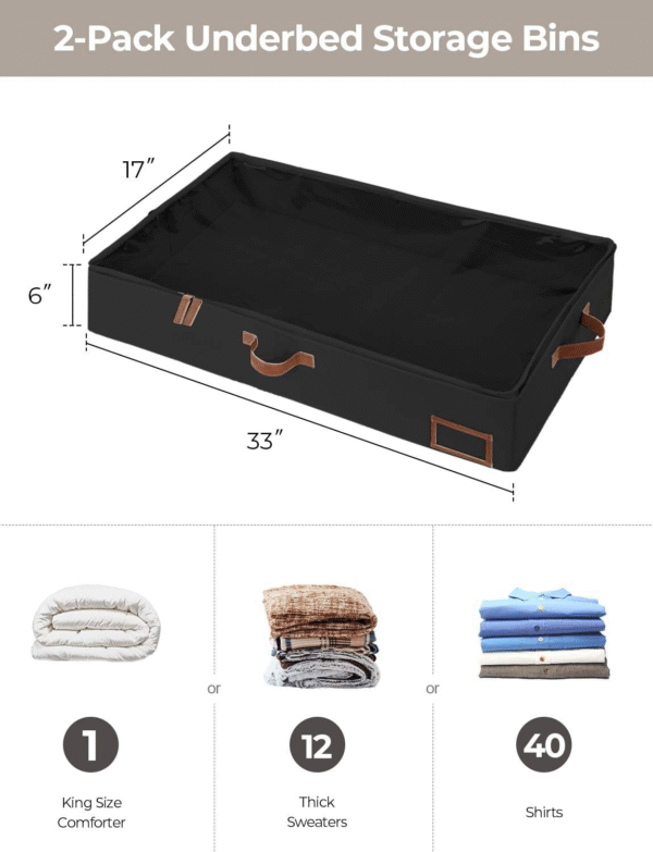 2 pack foldable under bed storage bins with zippers – clothes & blanket