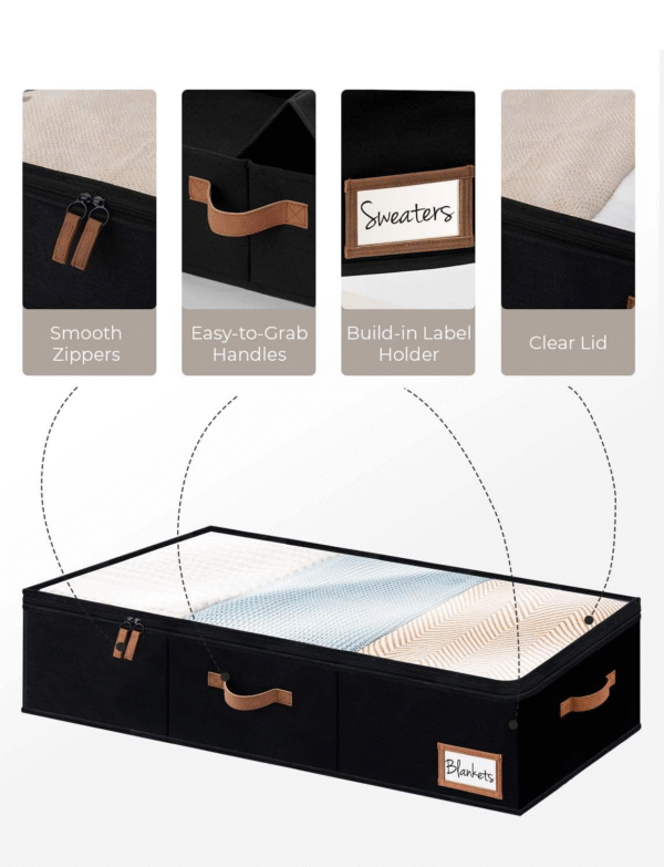 2 pack foldable under bed storage bins with zippers – clothes & blanket