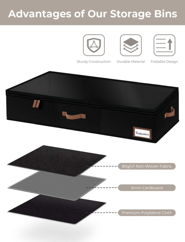 2 pack foldable under bed storage bins with zippers – clothes & blanket