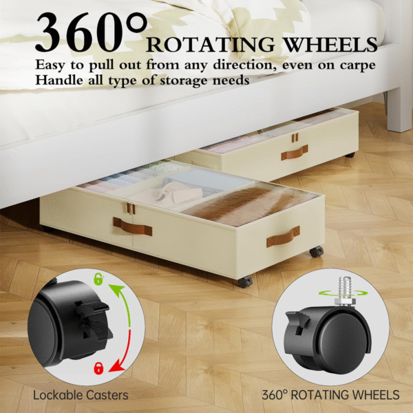 aethel under bed storage with wheels – 2 pack with adjustable dividers & clear lid