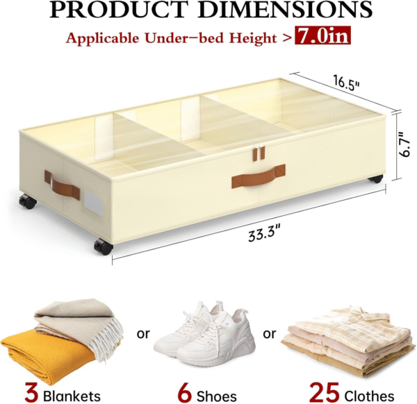 aethel under bed storage with wheels – 2 pack with adjustable dividers & clear lid