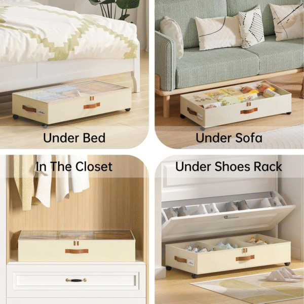 aethel under bed storage with wheels – 2 pack with adjustable dividers & clear lid