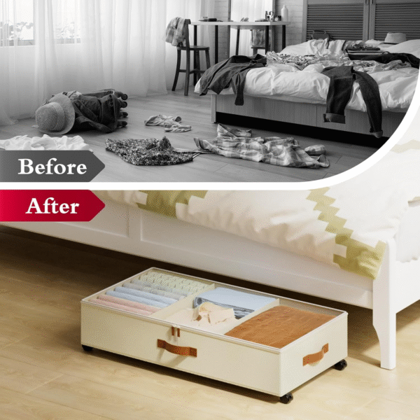 aethel under bed storage with wheels – 2 pack with adjustable dividers & clear lid
