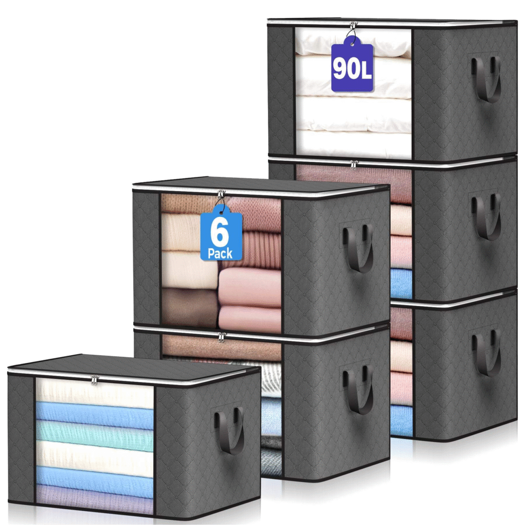 aethel large storage bags – 6 pack clothes storage bins foldable closet