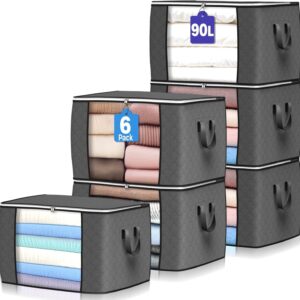 aethel large storage bags – 6 pack clothes storage bins foldable closet