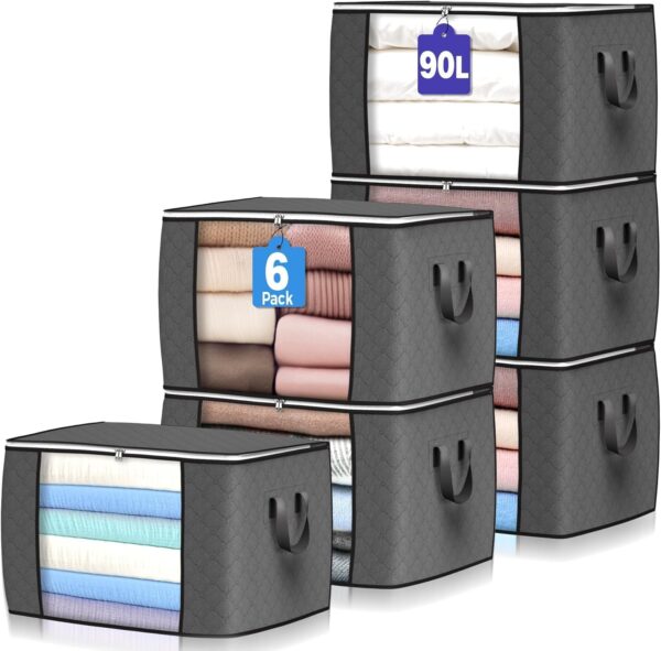 aethel large storage bags – 6 pack clothes storage bins foldable closet